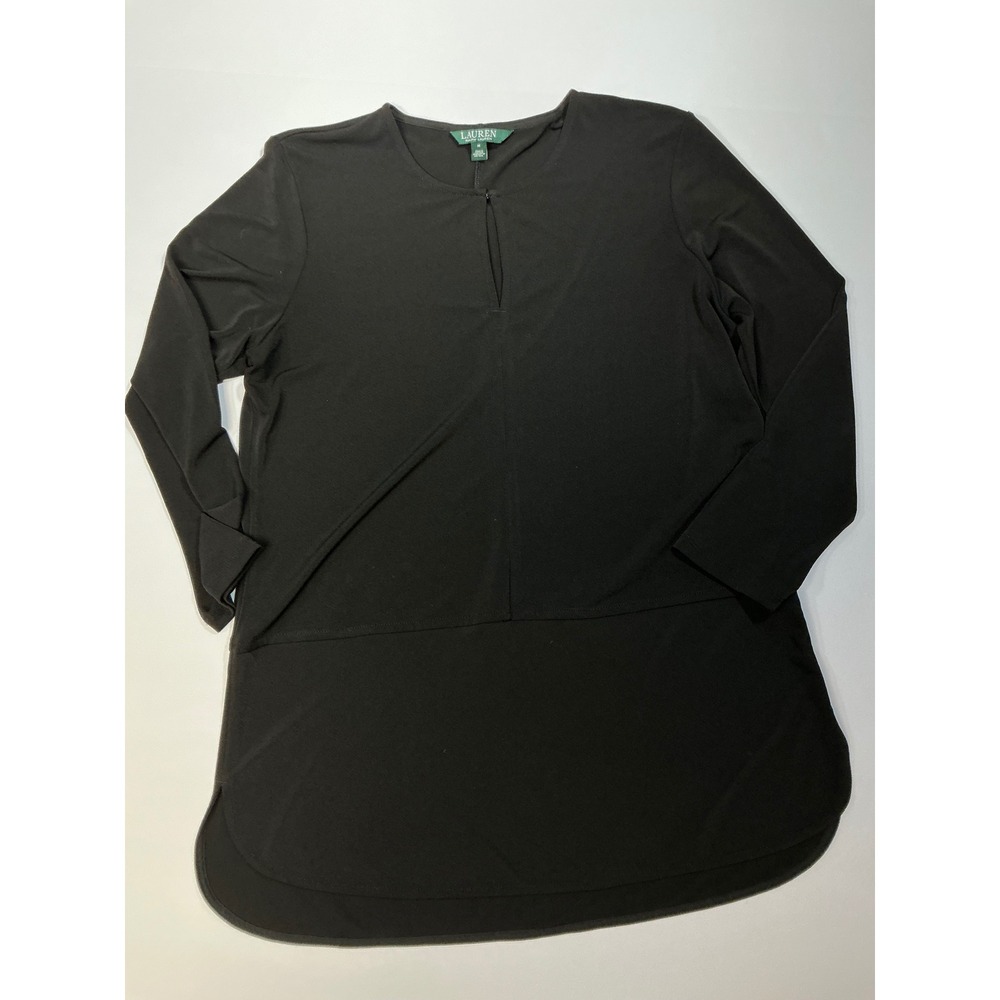 Lauren Ralph‎ Lauren Black Tunic Dress Keyhole Neck Long Sleeve Womens Size M
